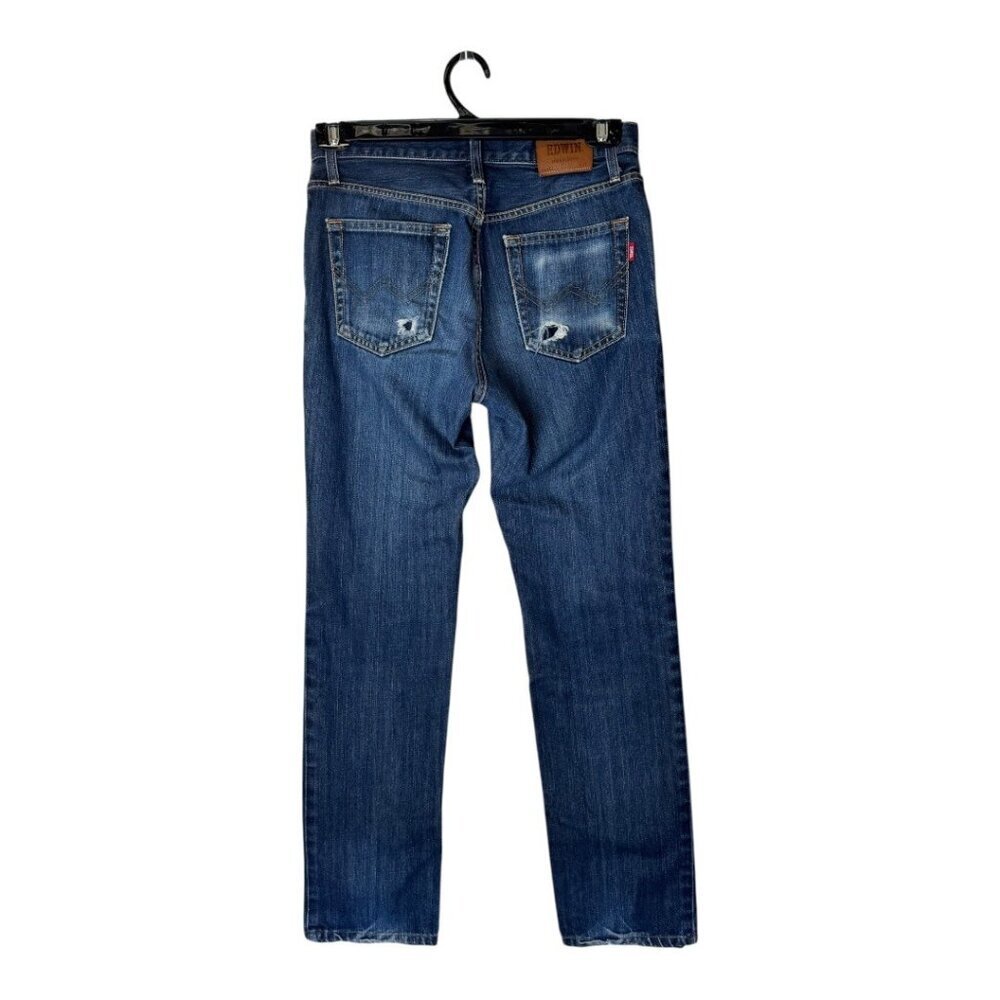 Edwin Jeans Men 29 Blue Medium Wash Distressed Japanese Denim Straight Leg E402 - Picture 2 of 9